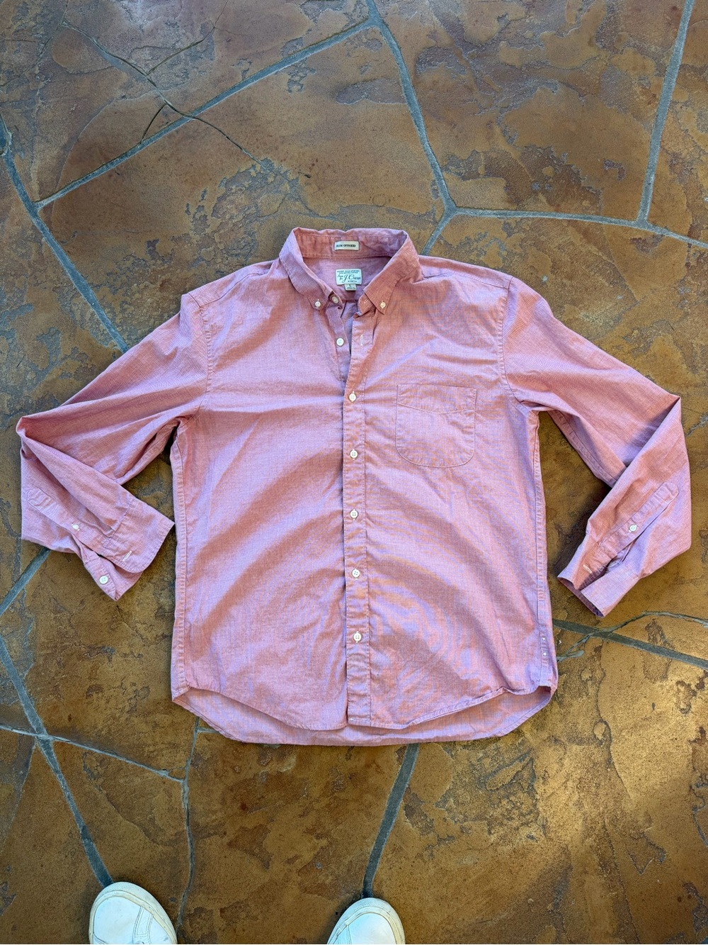J.Crew Slim Untucked Secret Wash 98% Cotton Button-Down Long Sleeve Shirt Pink L